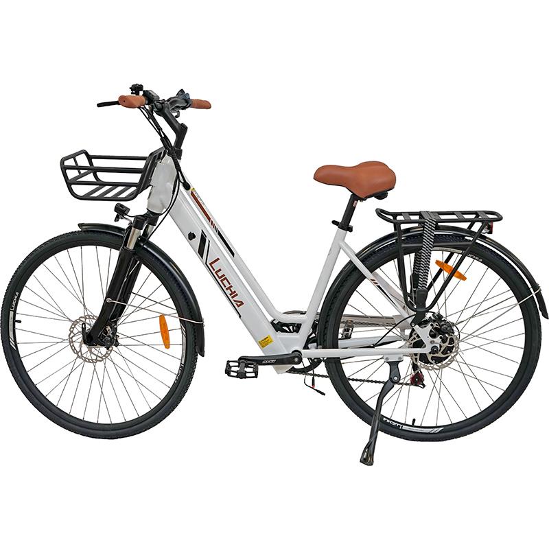 Vélo électrique urbain Antares blanc 700C avec cadre en aluminium et freins à disque