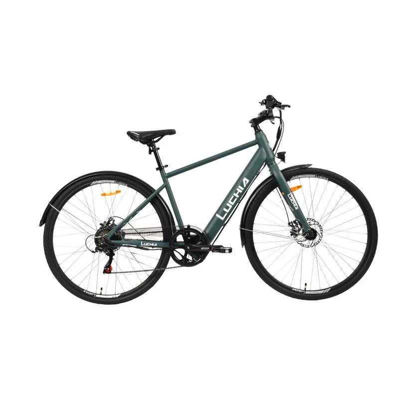 Vélo électrique urbain Arturo vert 700C avec cadre en aluminium et freins à disque
