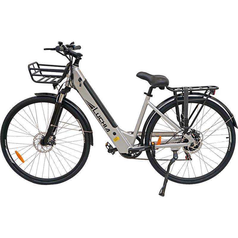 Vélo électrique urbain Arturo argent 700C avec cadre en aluminium et freins à disque