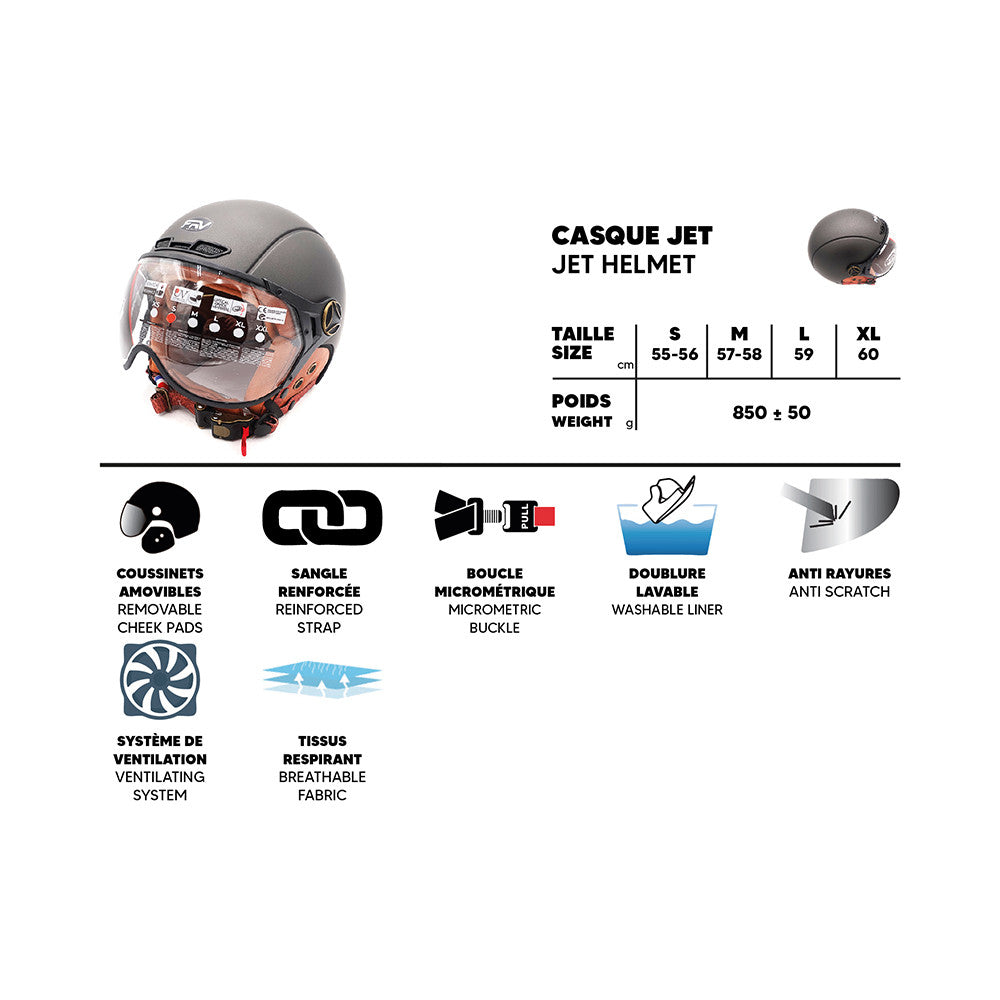 Casque JET  Gris graphite Mat (taille XS à XXL) (M)