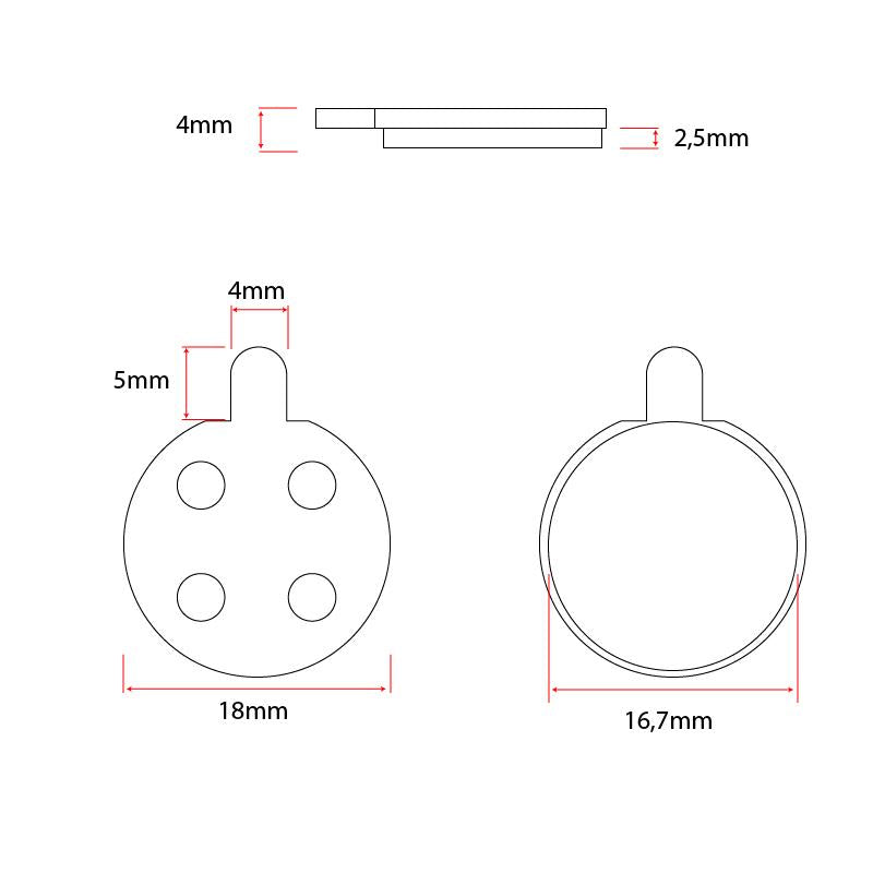 Plaquette de frein CT003-R ronde en résine avec ergot - 20pcs