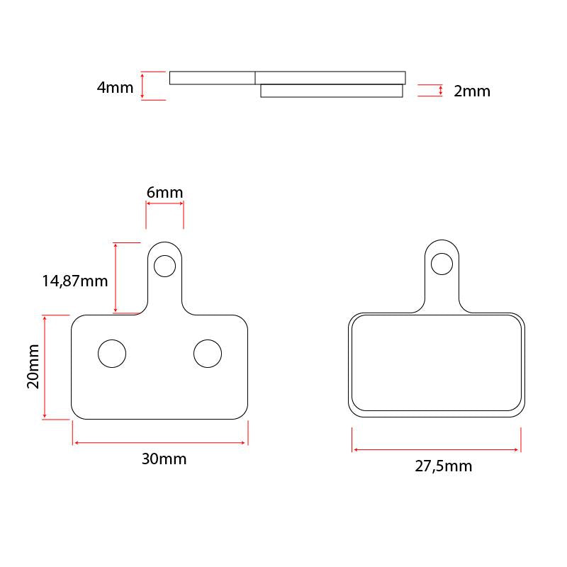 Plaquette de frein RT004-R en résine rectangulaire avec ergot - 20pcs