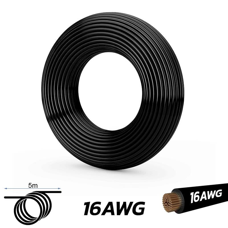 Câble noir 16 AWG - 5M