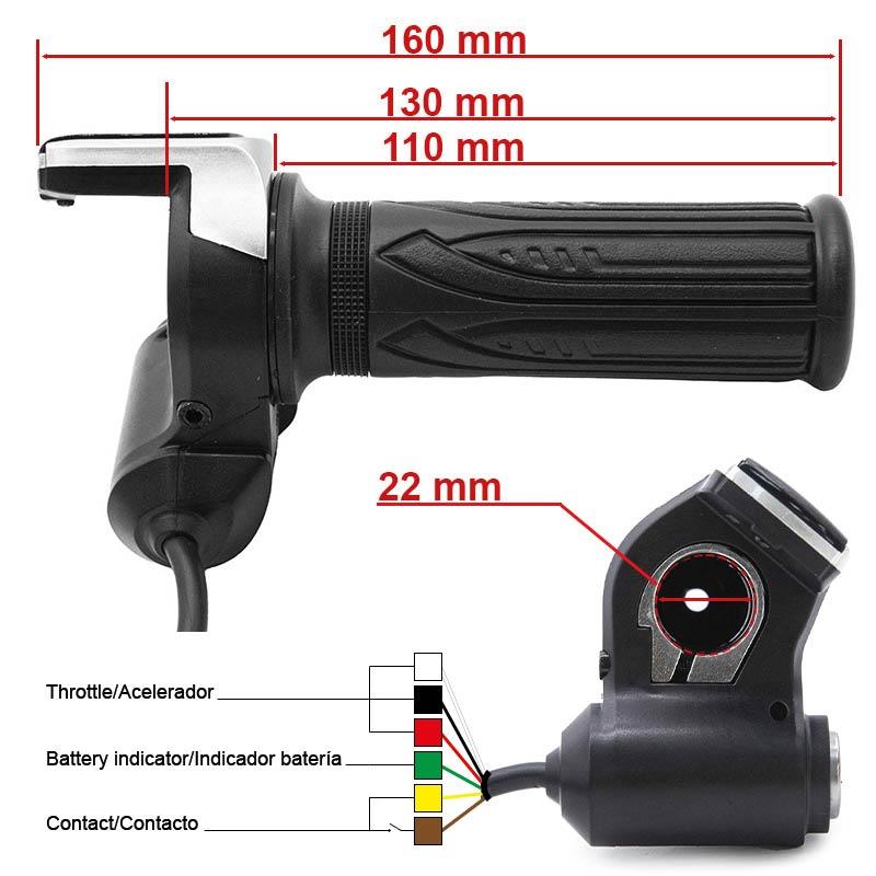 Accélérateur à main avec indicateur de batterie (36V) et clé - connecteur SM