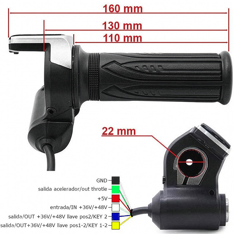 Accélérateur à main avec indicateur de batterie (48V) et clé - connecteur SM