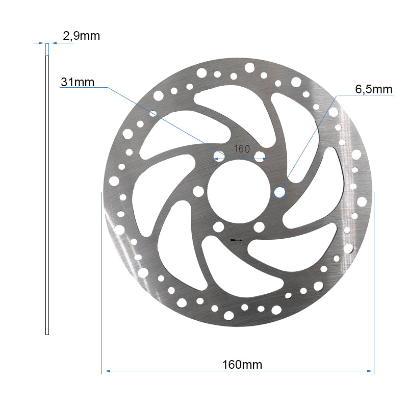 Disque de frein R6 160mm 6H argent - 48mm avec épaisseur 2,9mm