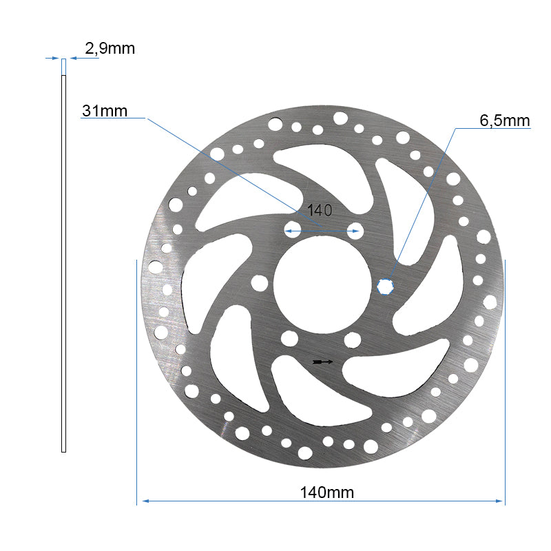 Disque de frein R6,2 140mm 6H argent - 48mm avec epaisseur 2,9mm