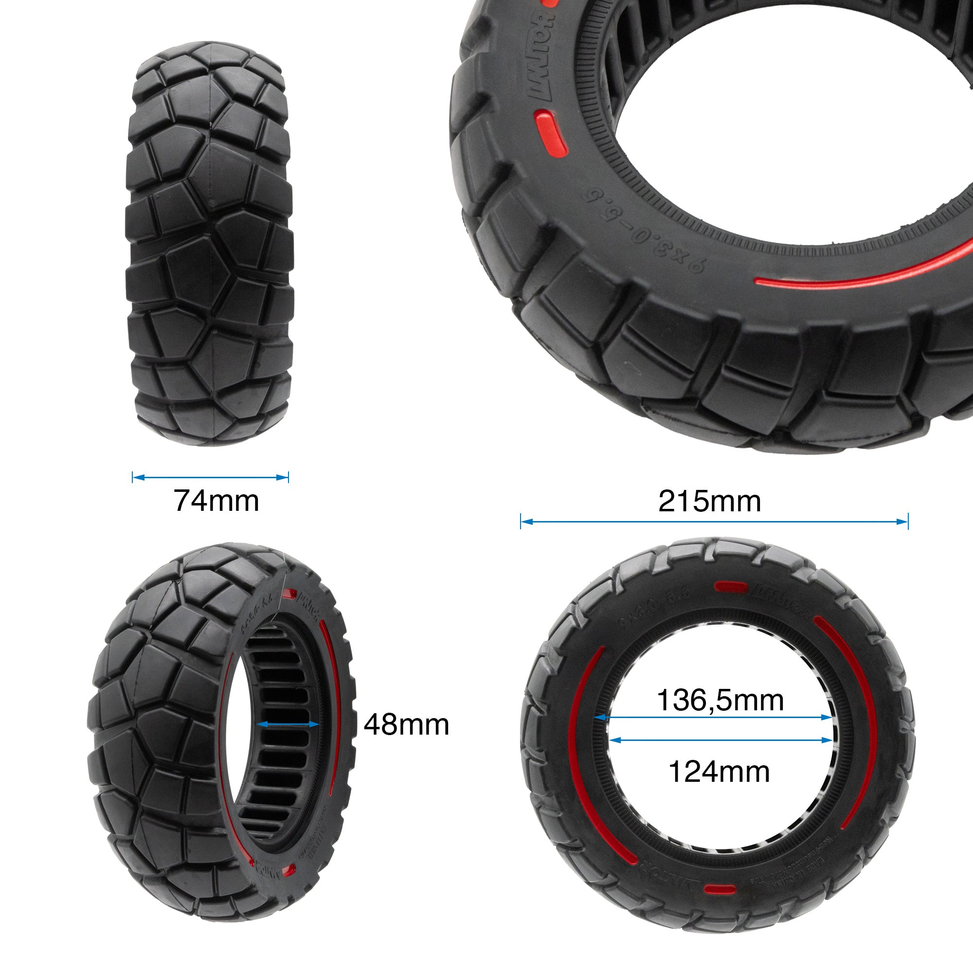 Roue pleine 9x3-5,5 ligne rouge-noir [Amitor]