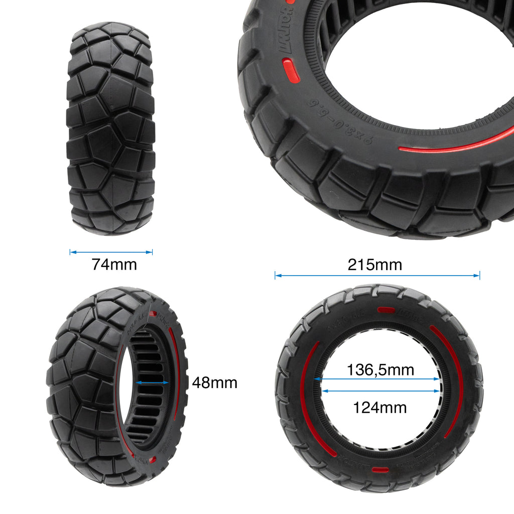 Roue pleine 9x3-5,5 ligne rouge-noir [Amitor]