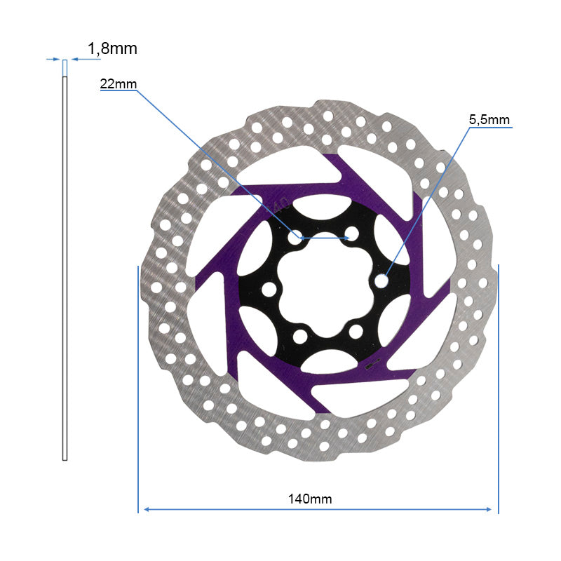 Disque de frein V2 6H 140mm Violet