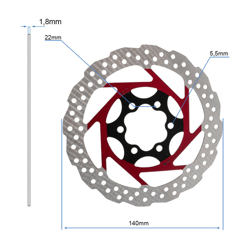 Disque de frein V2 6H 140mm Rouge