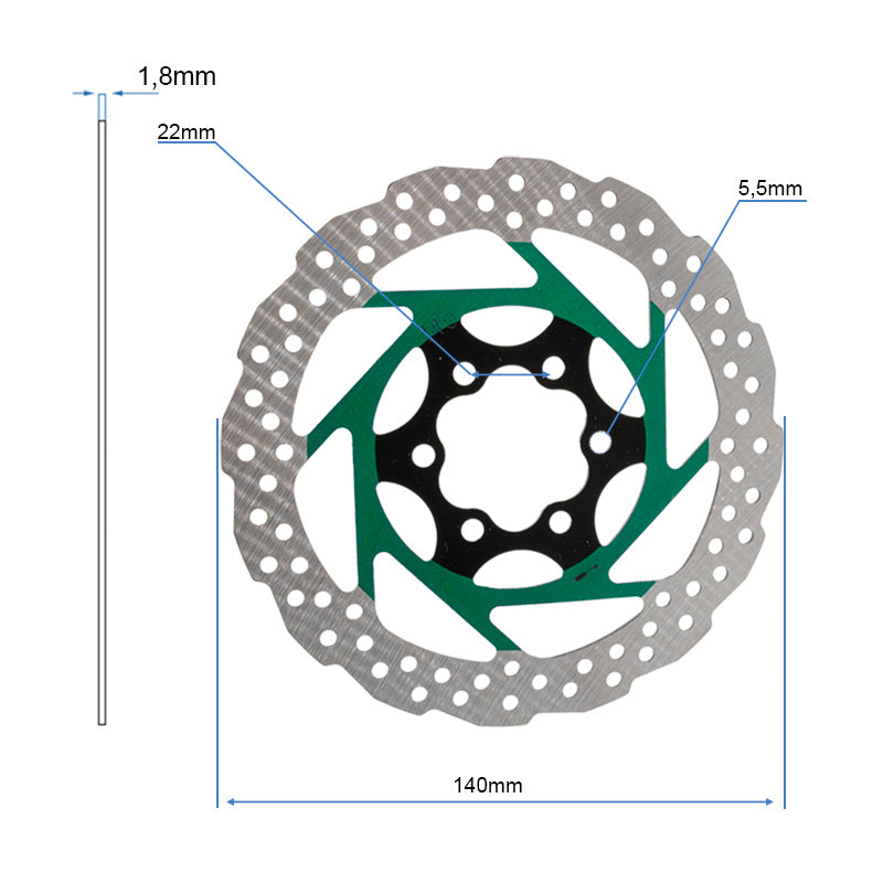 Disque de frein V2 6H 140mm Vert