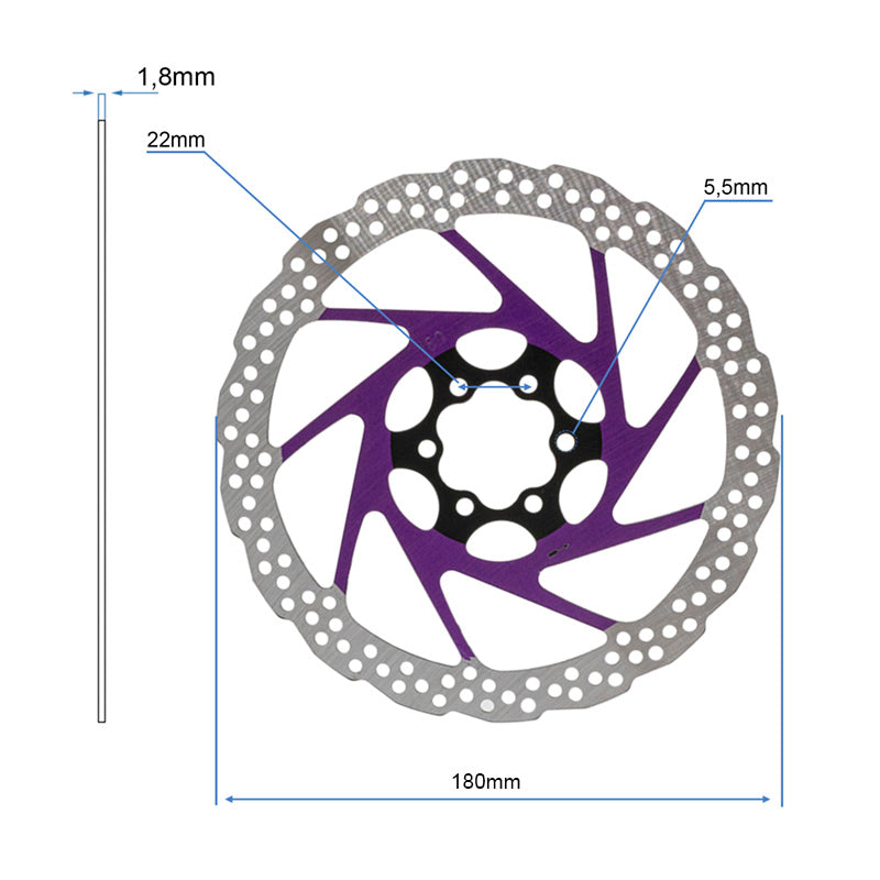 Disque de frein V2 6H 180mm Violet