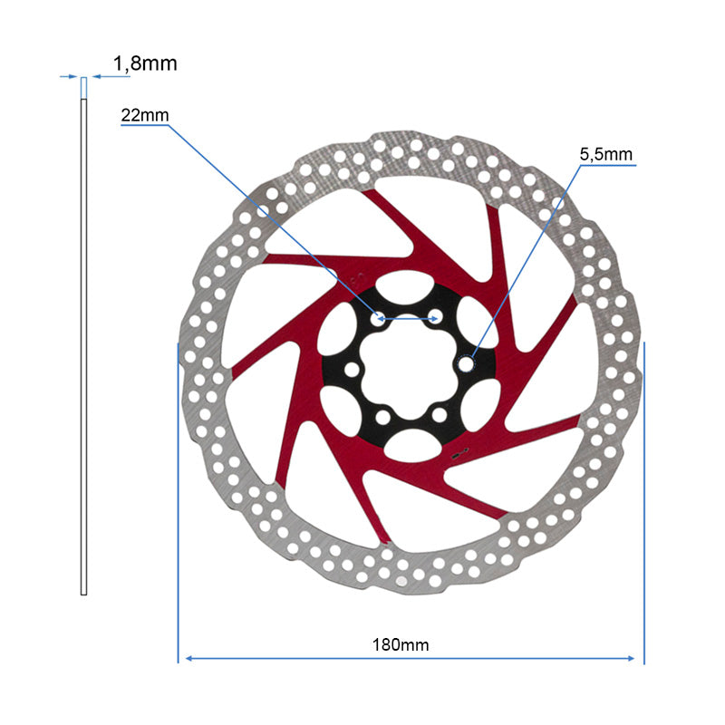 Disque de frein V2 6H 180mm Rouge