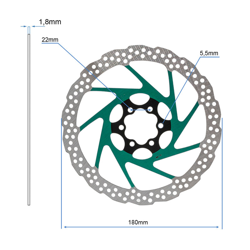 Disque de frein V2 6H 180mm Vert