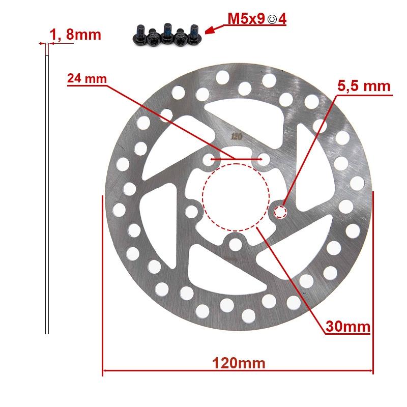Disque de frein 120mm 5H argent pour Xiaomi M365, Essential, 1S, Pro/2
