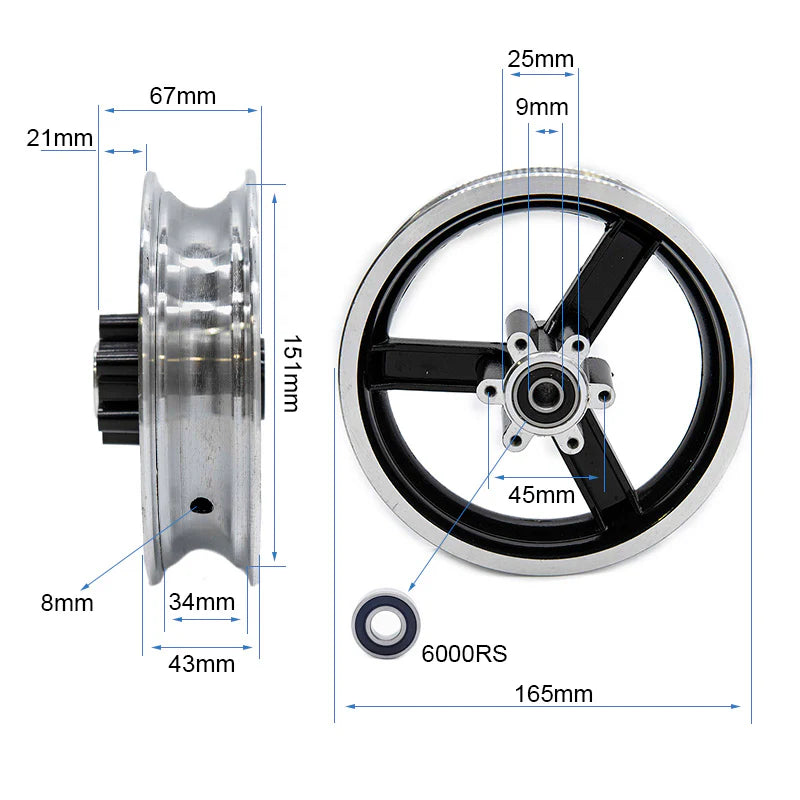 jante 6/b34mm pour kugoo kukirin m4